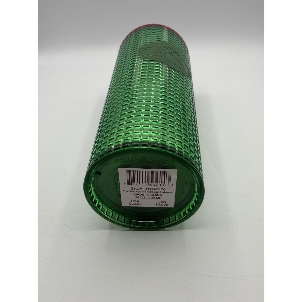 Starbucks Green Textured Cold Cup Tumbler 24 oz Reusable w/ Straw - Picture 7 of 9